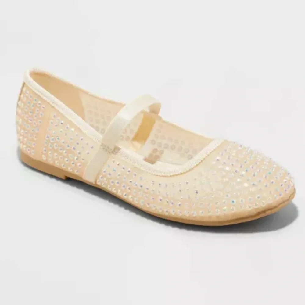 Kids' Faye Mesh Ballet Flats - art class™ Beige- with rhinestones